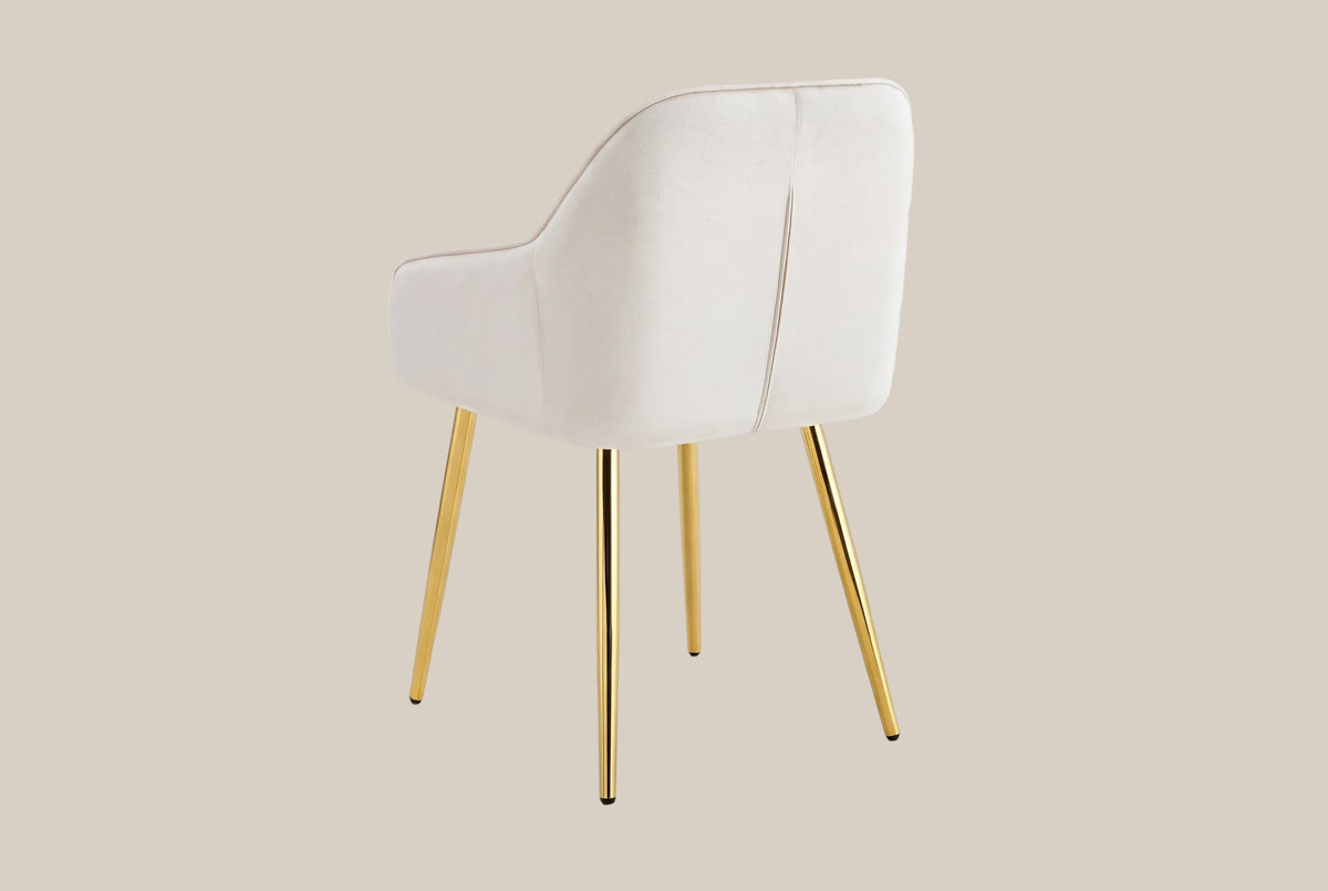 Hartley — Chaise avec accoudoirs en velours beige, piètement gold — vue 3