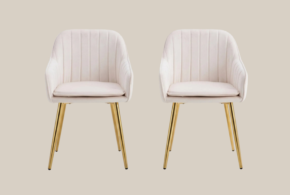 Hartley — Chaise avec accoudoirs en velours beige, piètement gold — vue 4