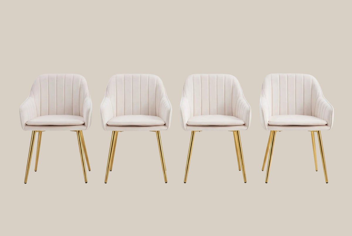 Hartley — Chaise avec accoudoirs en velours beige, piètement gold — vue 5