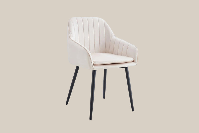 Hartley — Chaise avec accoudoirs en velours beige, piètement métal noir