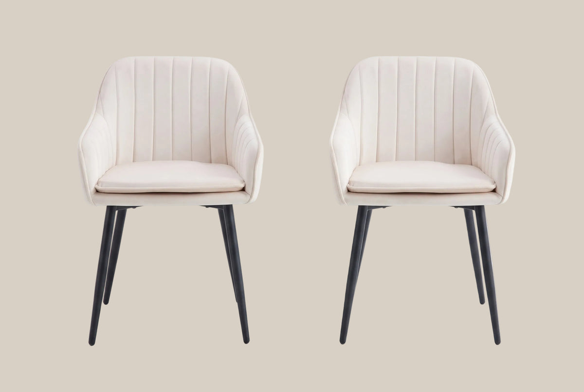 Hartley — Chaise avec accoudoirs en velours beige, piètement métal noir — vue 4
