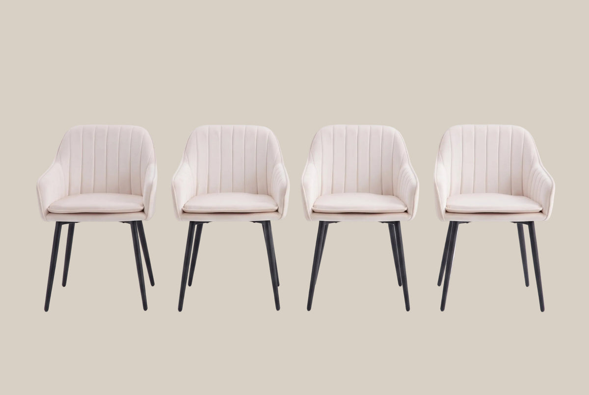 Hartley — Chaise avec accoudoirs en velours beige, piètement métal noir — vue 5