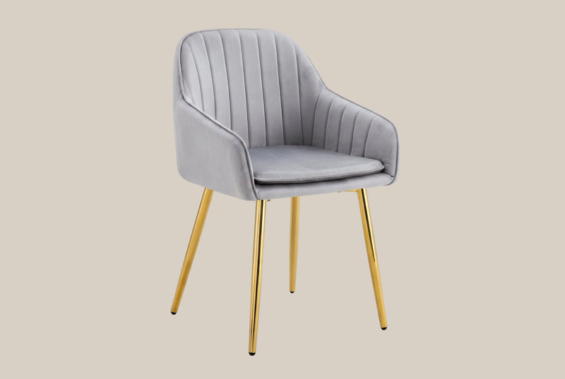 Hartley — Chaise avec accoudoirs en velours gris, piètement gold