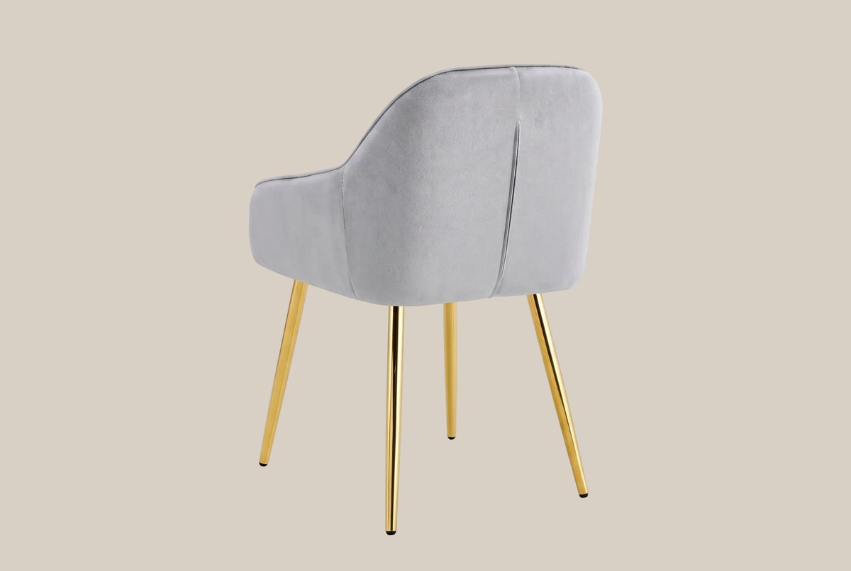 Hartley — Chaise avec accoudoirs en velours gris, piètement gold — vue 3