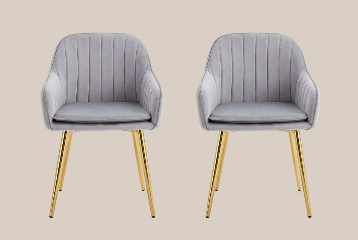 Hartley — Chaise avec accoudoirs en velours gris, piètement gold — vue 4