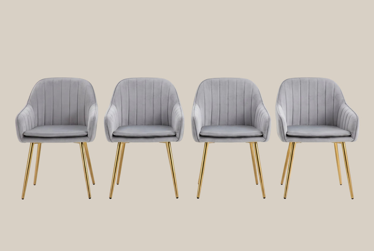 Hartley — Chaise avec accoudoirs en velours gris, piètement gold — vue 5