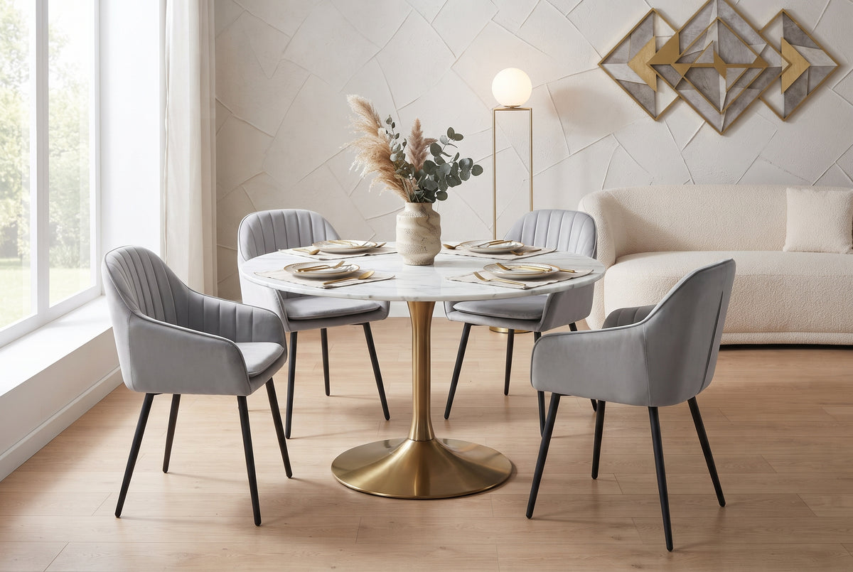 Hartley — Chaise avec accoudoirs en velours gris, piètement métal noir — vue 1
