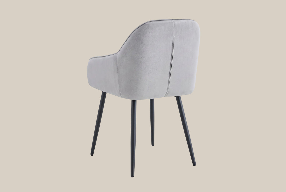 Hartley — Chaise avec accoudoirs en velours gris, piètement métal noir — vue 3