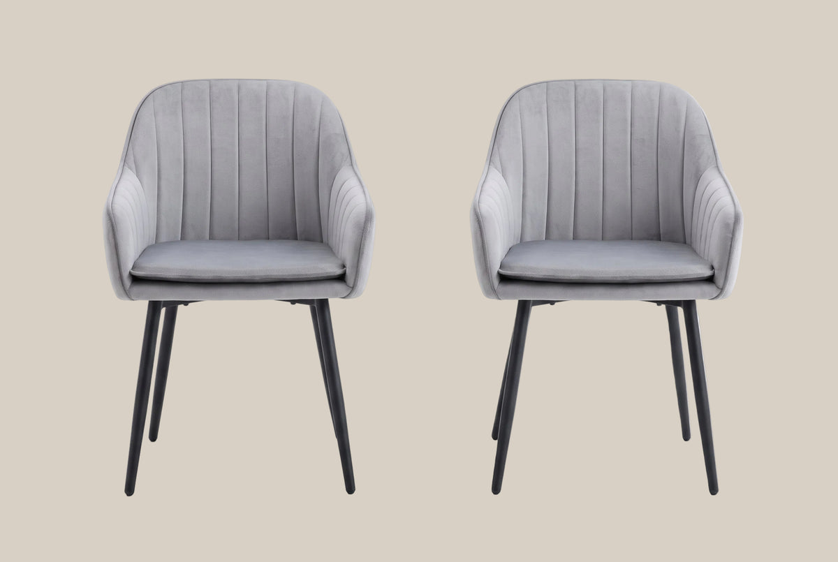 Hartley — Chaise avec accoudoirs en velours gris, piètement métal noir — vue 4