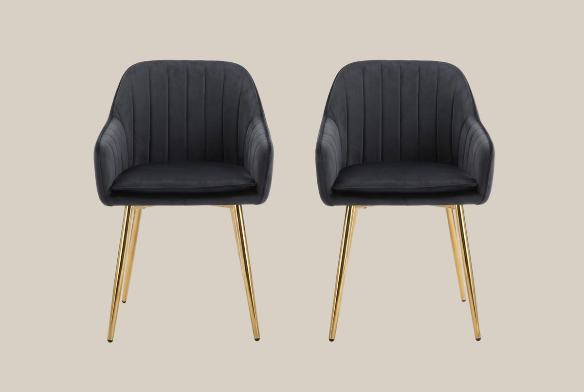 Hartley — Chaise avec accoudoirs en velours noir, piètement gold — vue 4