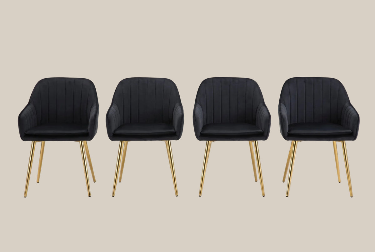 Hartley — Chaise avec accoudoirs en velours noir, piètement gold — vue 5