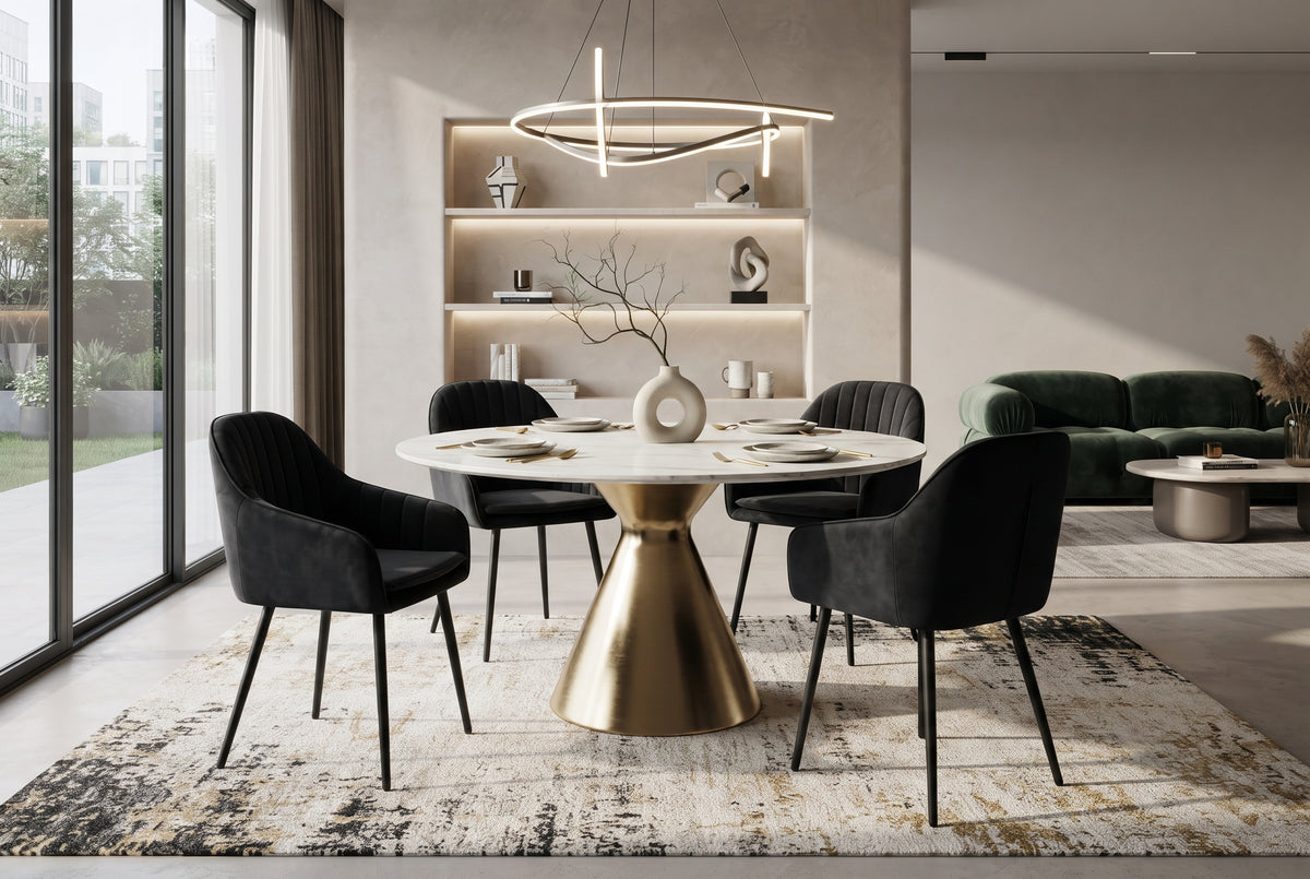 Hartley — Chaise avec accoudoirs en velours noir, piètement métal noir — vue 1