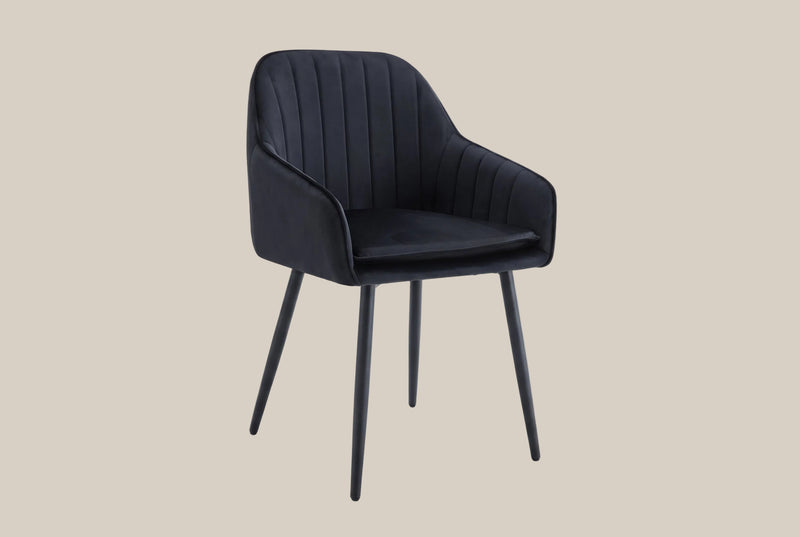 Hartley — Chaise avec accoudoirs en velours noir, piètement métal noir
