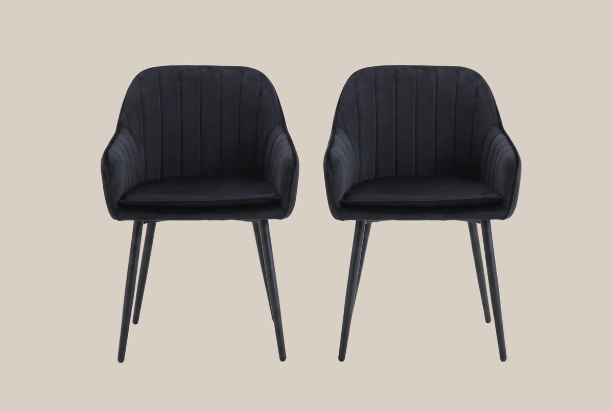 Hartley — Chaise avec accoudoirs en velours noir, piètement métal noir — vue 4
