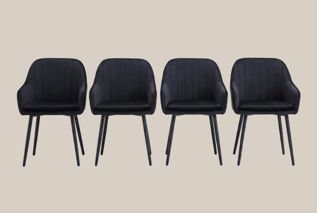 Hartley — Chaise avec accoudoirs en velours noir, piètement métal noir — vue 5
