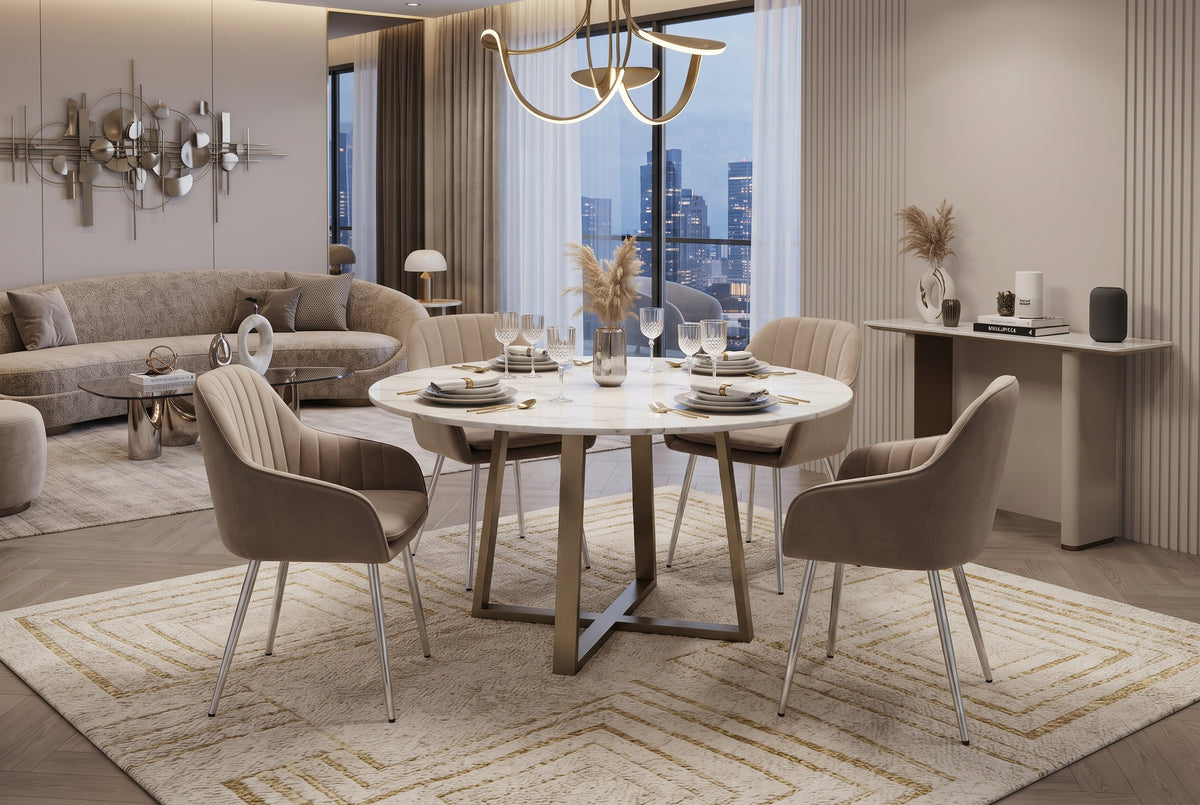 Hartley — Chaise avec accoudoirs en velours taupe, piètement chromé — vue 1