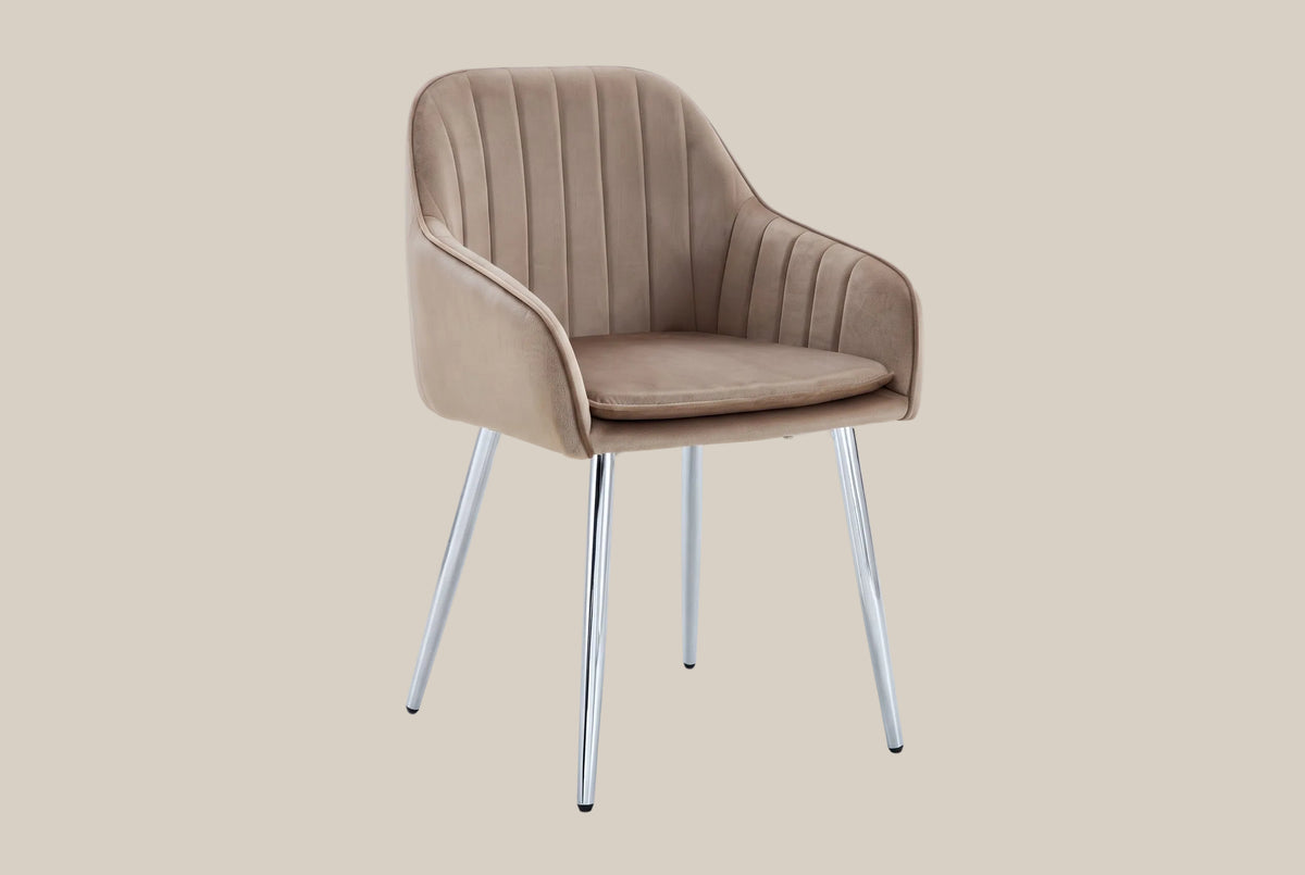 Hartley — Chaise avec accoudoirs en velours taupe, piètement chromé — vue 2