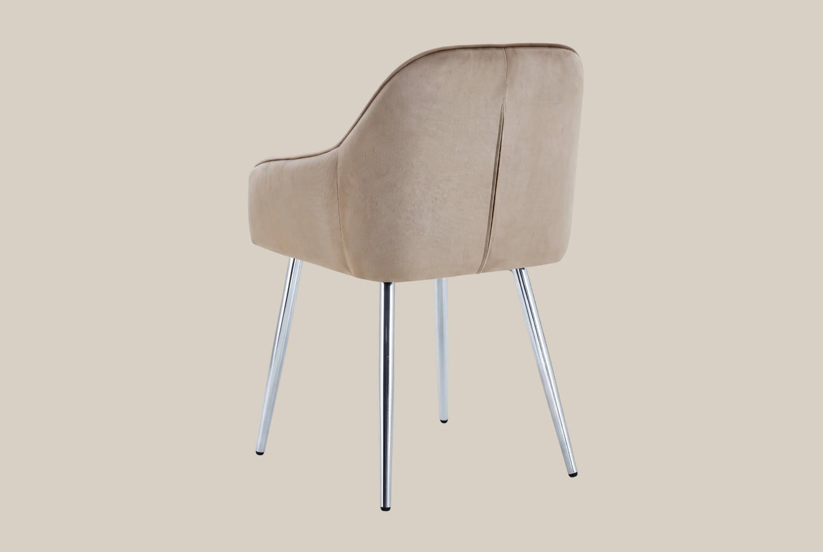 Hartley — Chaise avec accoudoirs en velours taupe, piètement chromé — vue 3