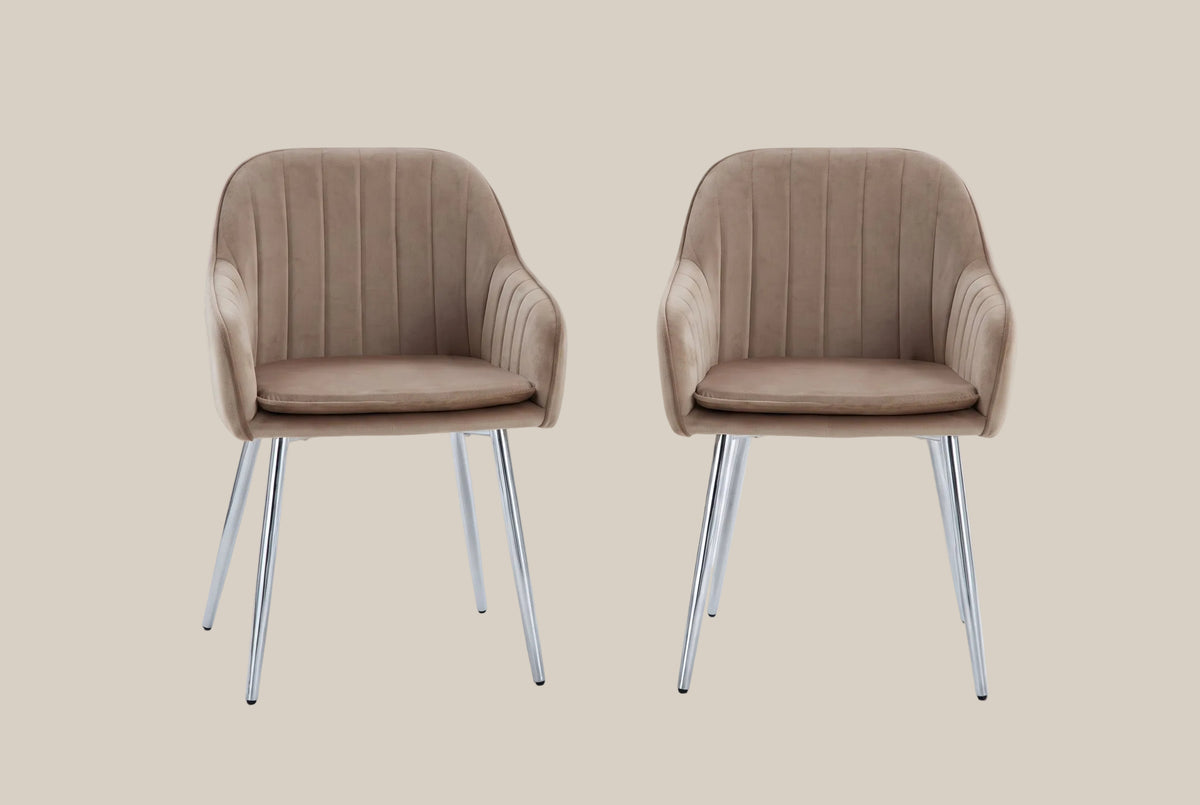 Hartley — Chaise avec accoudoirs en velours taupe, piètement chromé — vue 4