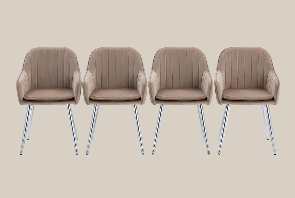 Hartley — Chaise avec accoudoirs en velours taupe, piètement chromé — vue 5