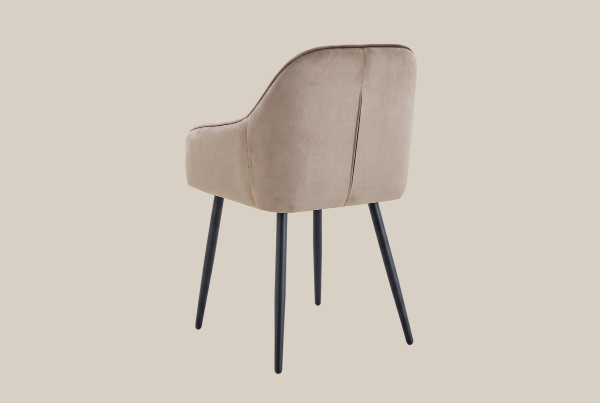 Hartley — Chaise avec accoudoirs en velours taupe, piètement métal noir — vue 3