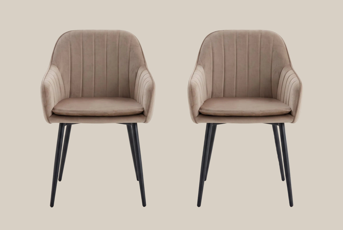 Hartley — Chaise avec accoudoirs en velours taupe, piètement métal noir — vue 4