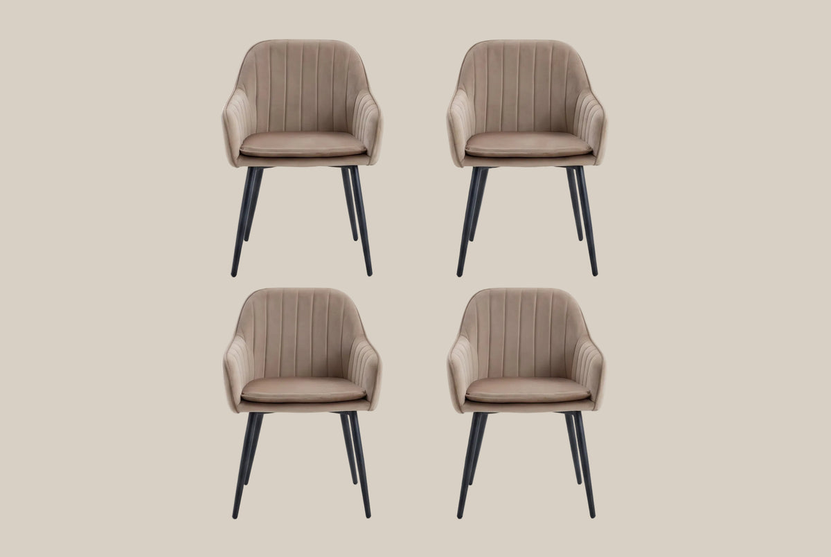 Hartley — Chaise avec accoudoirs en velours taupe, piètement métal noir — vue 5