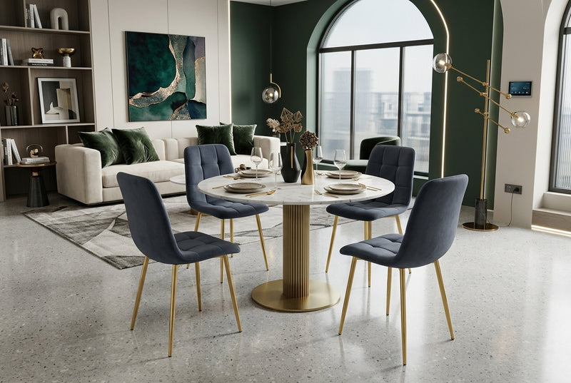 Hazelby — Chaise en velours anthracite, piètement gold en situation