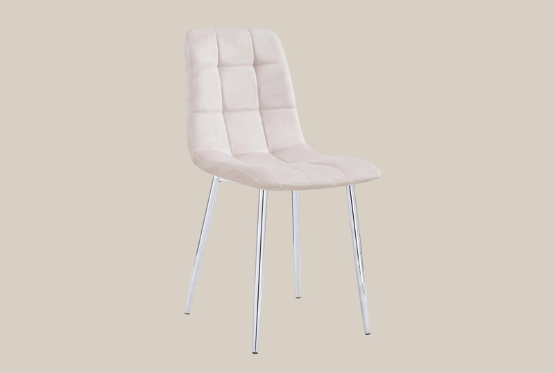 Hazelby — Chaise en velours beige, piètement chrome