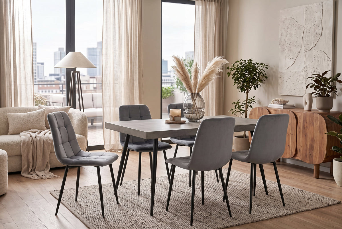 Hazelby — Chaise en velours gris, piètement métal noir — vue 1