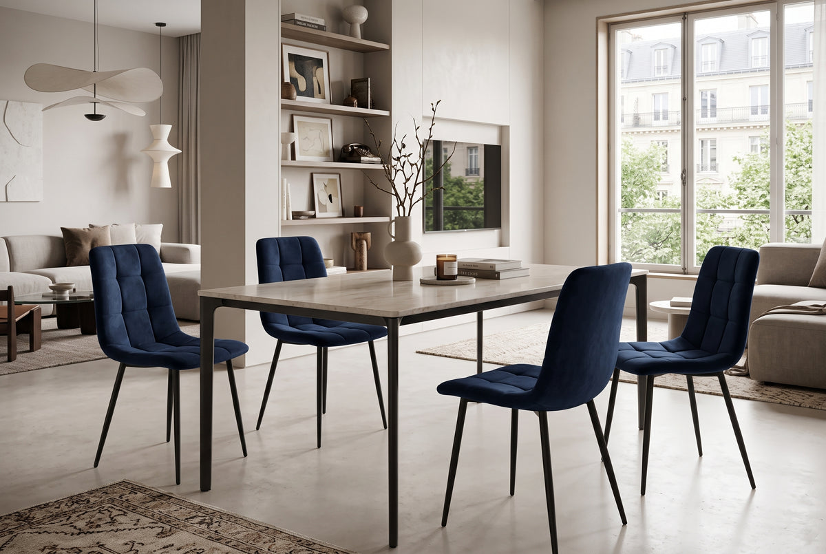 Hazelby — Chaise en velours noir, piètement métal noir — vue 1