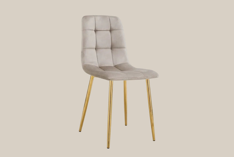 Hazelby — Chaise en velours taupe, piètement gold