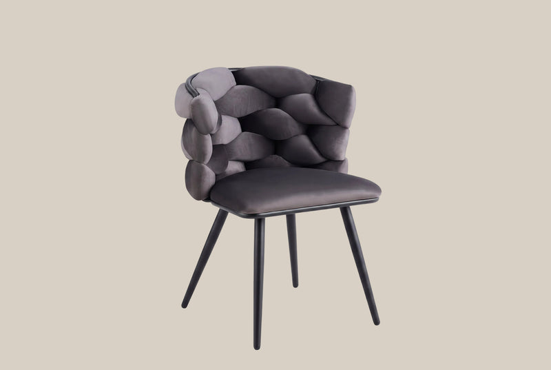 Kestwick — Chaise en velours anthracite, piètement métal noir
