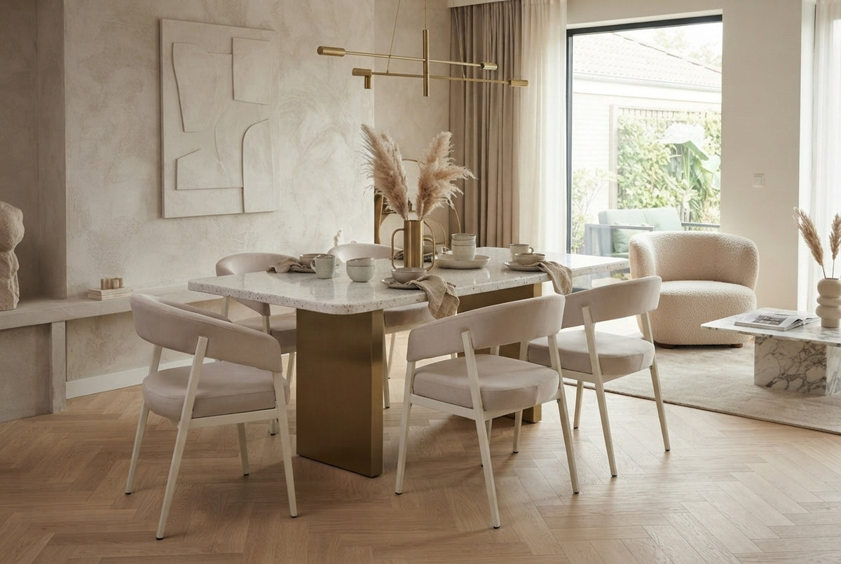 Kingswood — Chaise en velours beige, piètement métal beige — vue 1