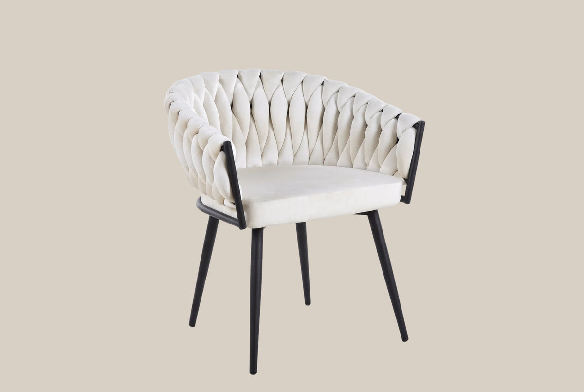 Lowfield — Chaise avec accoudoirs en velours écru, piètement métal noir — vue 2