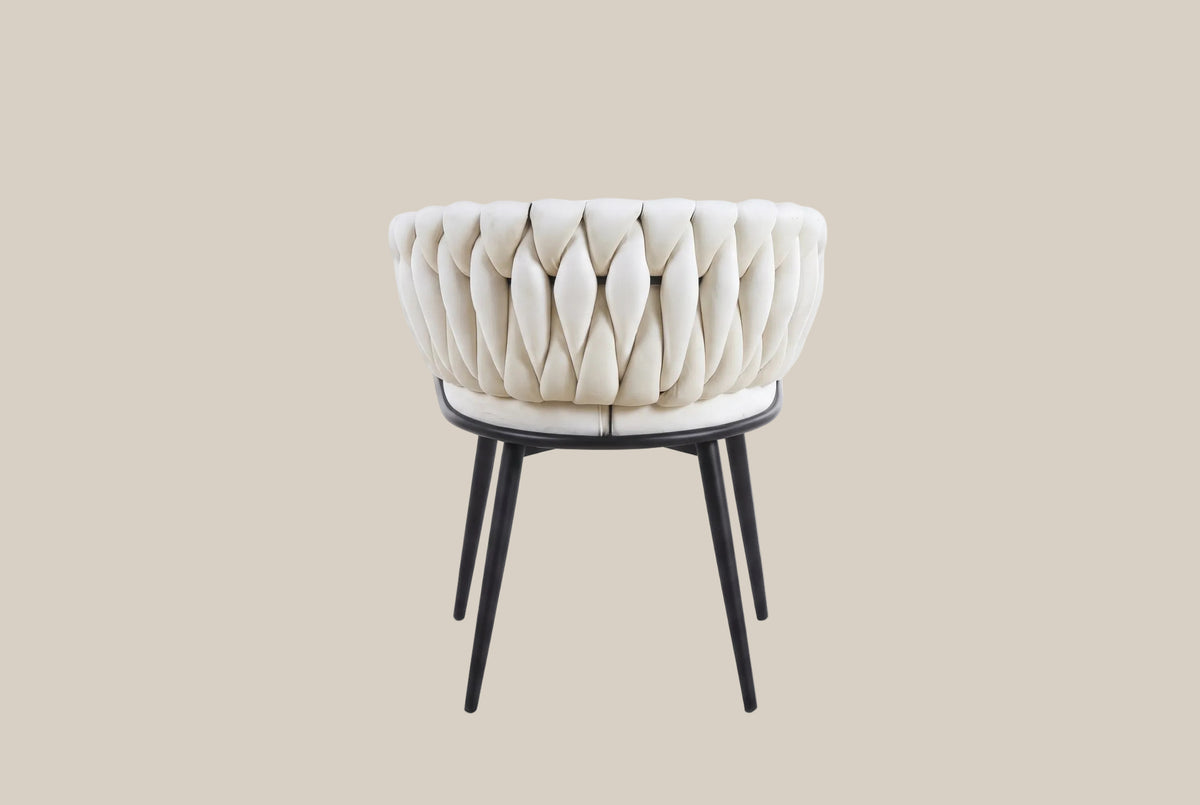 Lowfield — Chaise avec accoudoirs en velours écru, piètement métal noir — vue 3