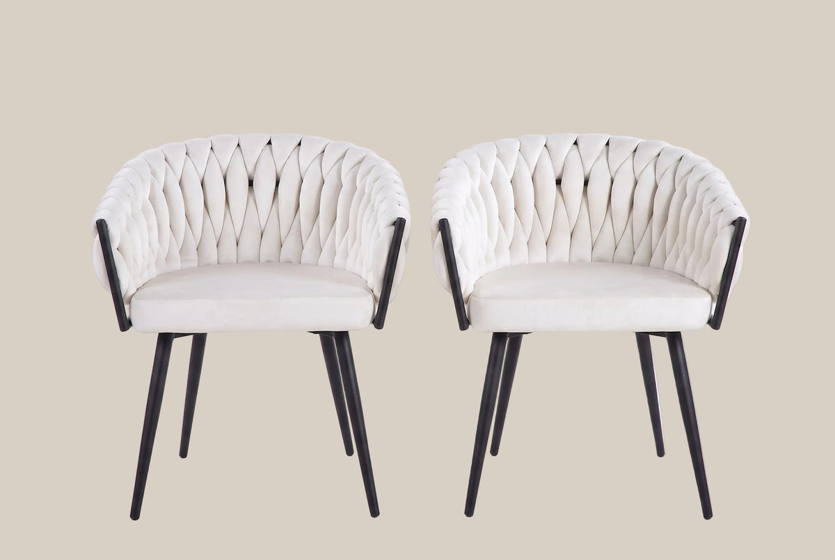 Lowfield — Chaise avec accoudoirs en velours écru, piètement métal noir — vue 4