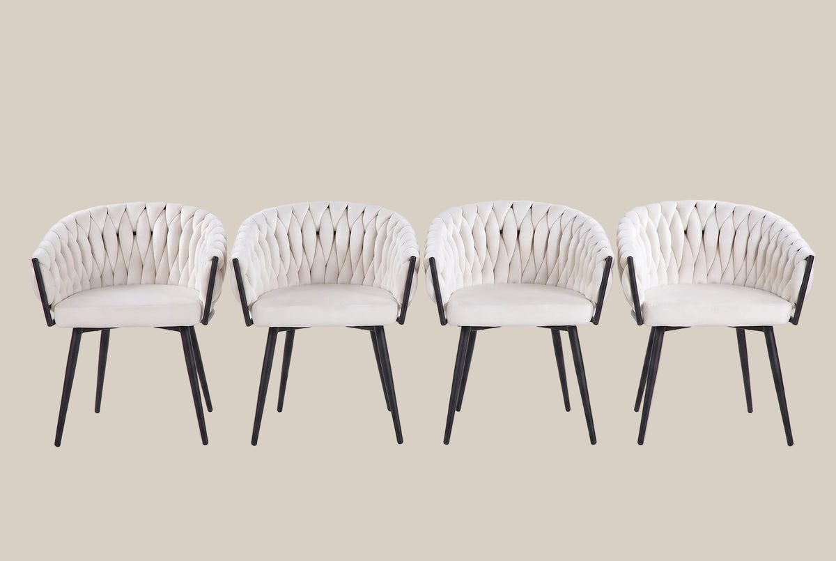 Lowfield — Chaise avec accoudoirs en velours écru, piètement métal noir — vue 5