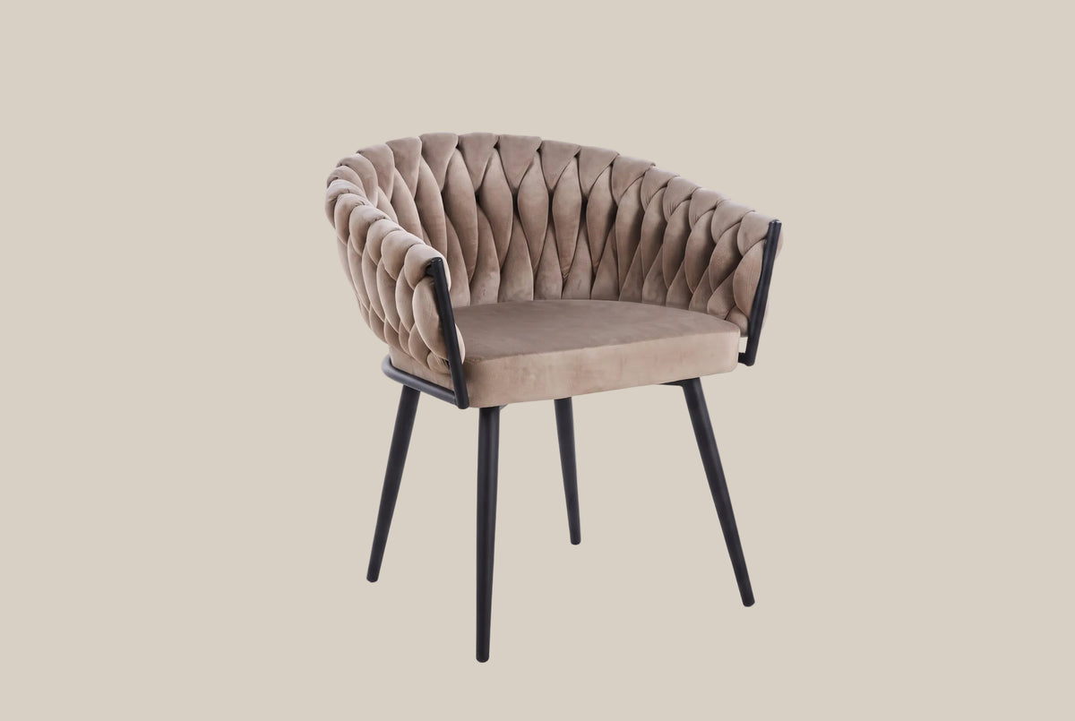 Lowfield — Chaise avec accoudoirs en velours taupe, piètement métal noir — vue 2
