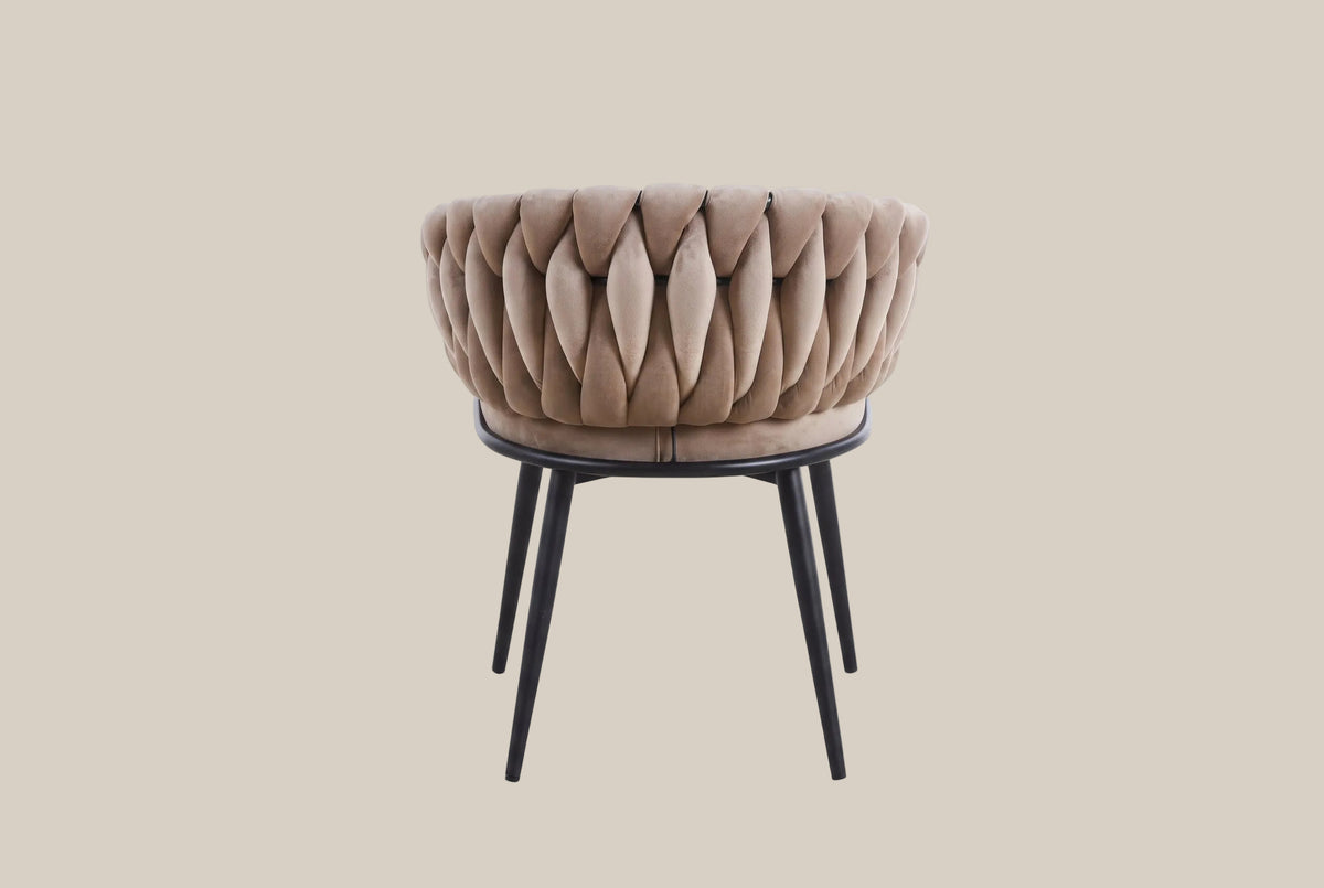 Lowfield — Chaise avec accoudoirs en velours taupe, piètement métal noir — vue 3
