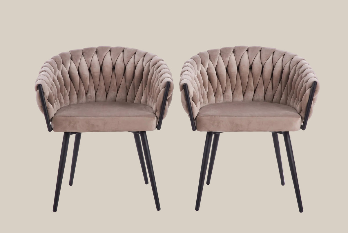 Lowfield — Chaise avec accoudoirs en velours taupe, piètement métal noir — vue 4