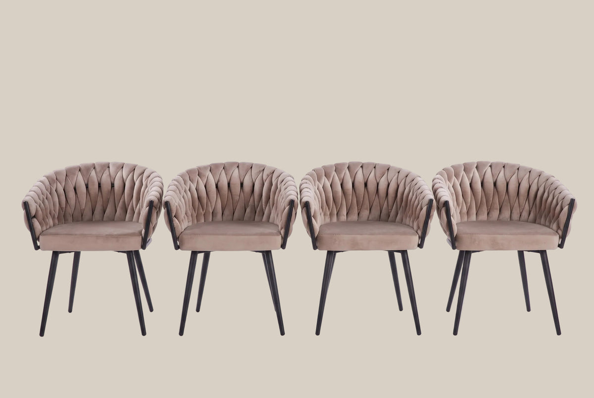Lowfield — Chaise avec accoudoirs en velours taupe, piètement métal noir — vue 5