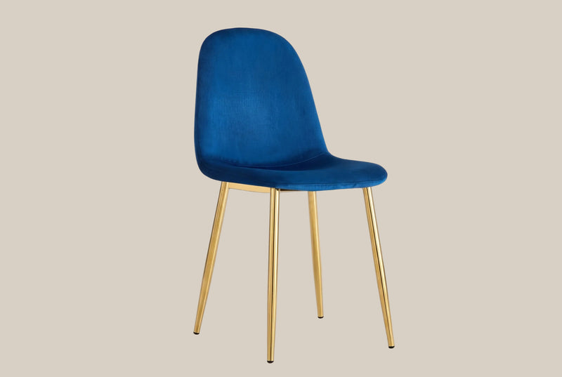 Marchmont — Chaise en velours bleu, piètement gold