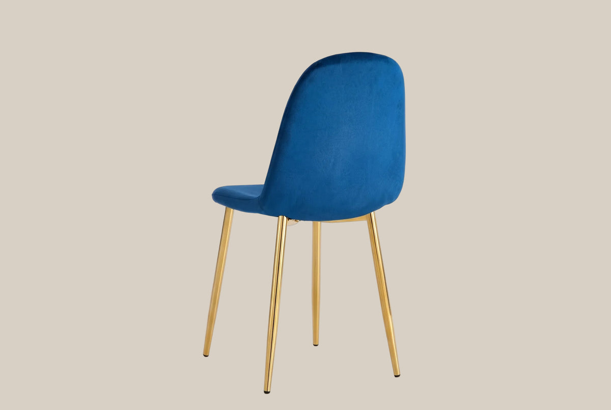 Marchmont — Chaise en velours bleu, piètement gold — vue 3
