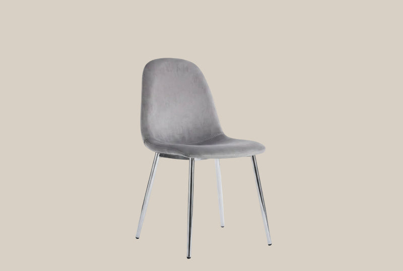 Marchmont — Chaise en velours gris, piètement chromé