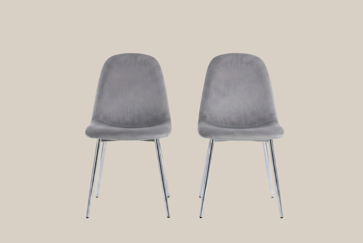 Marchmont — Chaise en velours gris, piètement chromé — vue 4
