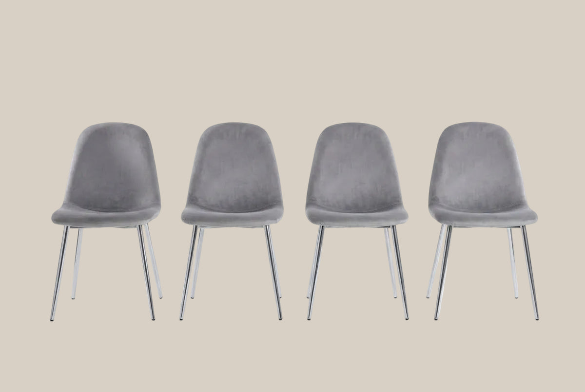Marchmont — Chaise en velours gris, piètement chromé — vue 5