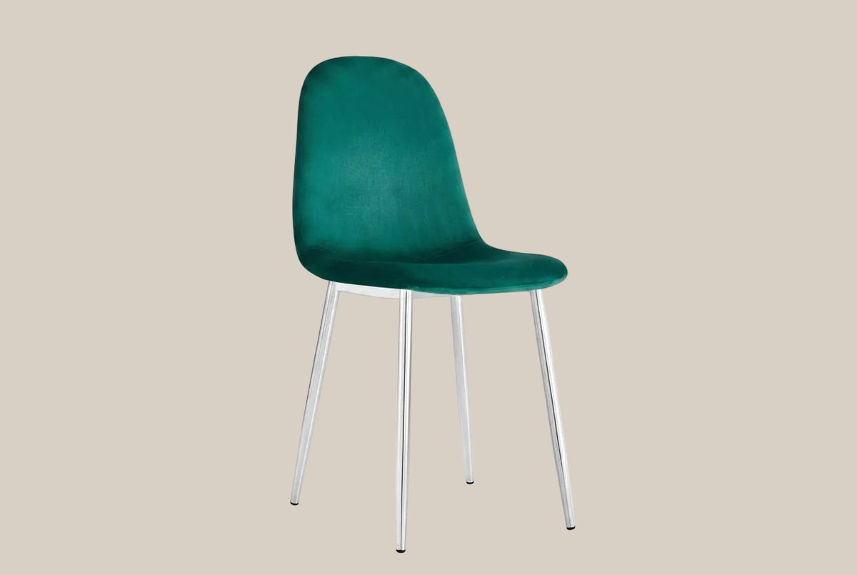Marchmont — Chaise en velours vert sapin, piètement chromé — vue 2