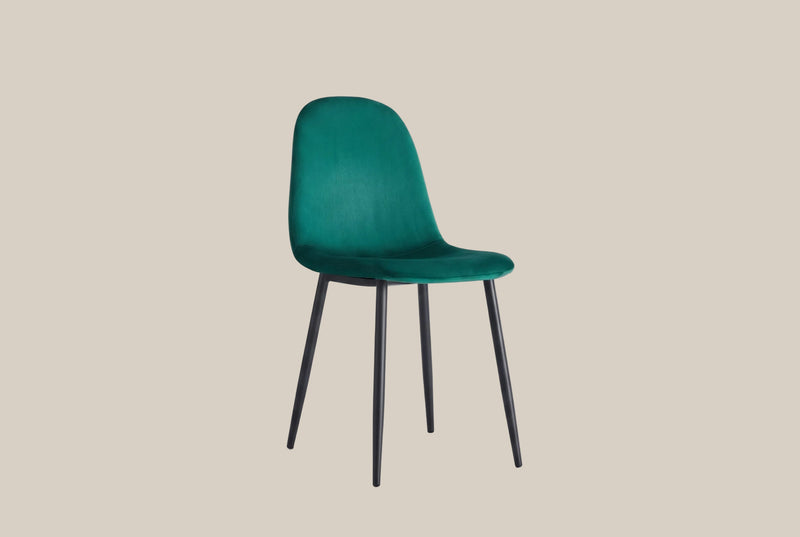 Marchmont — Chaise en velours vert sapin, piètement métal noir