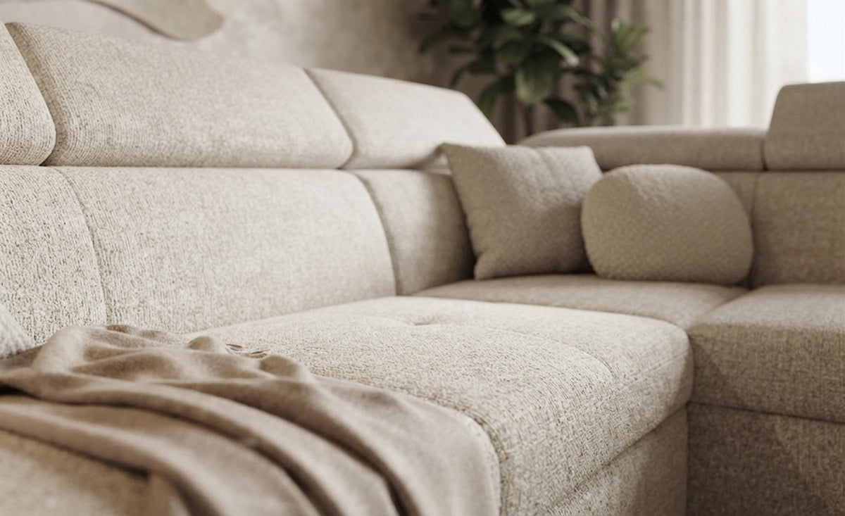 Milford – Canapé d'angle convertible en tissu — vue 1